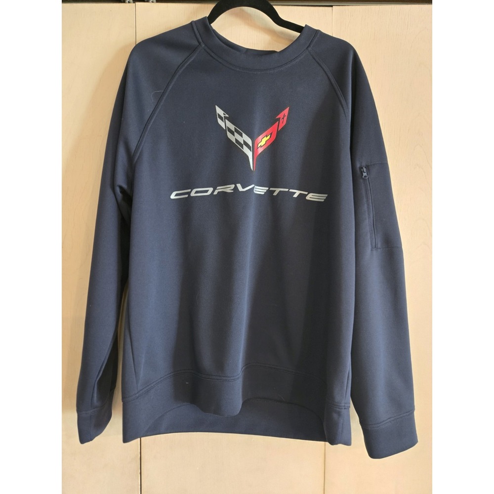 Corvette C8 Clique Men's L Performance Crewneck Sweatshirt Black Zip Pocket